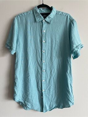 Rodd & Gunn Sports Fit Linen Button Up Shirt Blue Short Sleeve Summer L